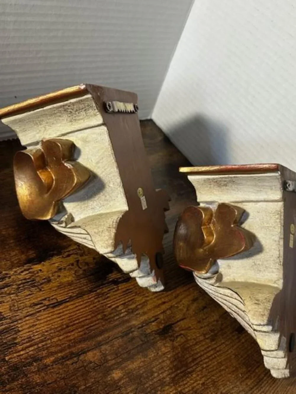 *2 Pcs Of Decorative Wall Sconces Shelves Brackets Gold Gilt 6 3/4” tall